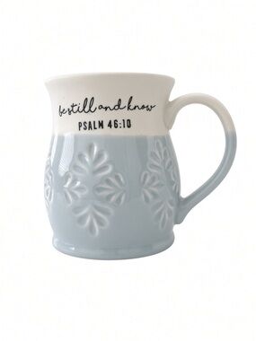 Dwell Studio “Be Still and Know” Blue White Ceramic Psalm 46:10 Mug